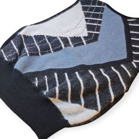 Bruestle Vintage Angora Black Blue Grey Unisex Sweater Vest - Picture 6 of 11